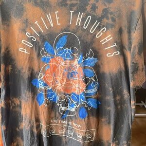 Graphic Tee Acid Wash Bleached Skull Positive Thoughts Size Large